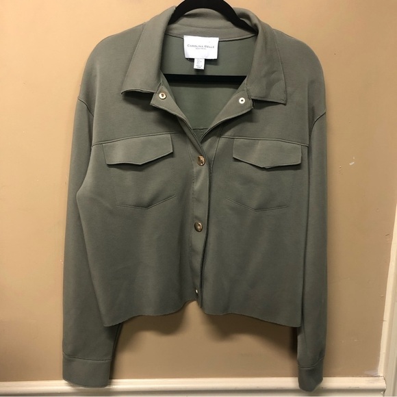 Carolina Belle Montreal Green Cropped Shacket Top Size L - Picture 1 of 6